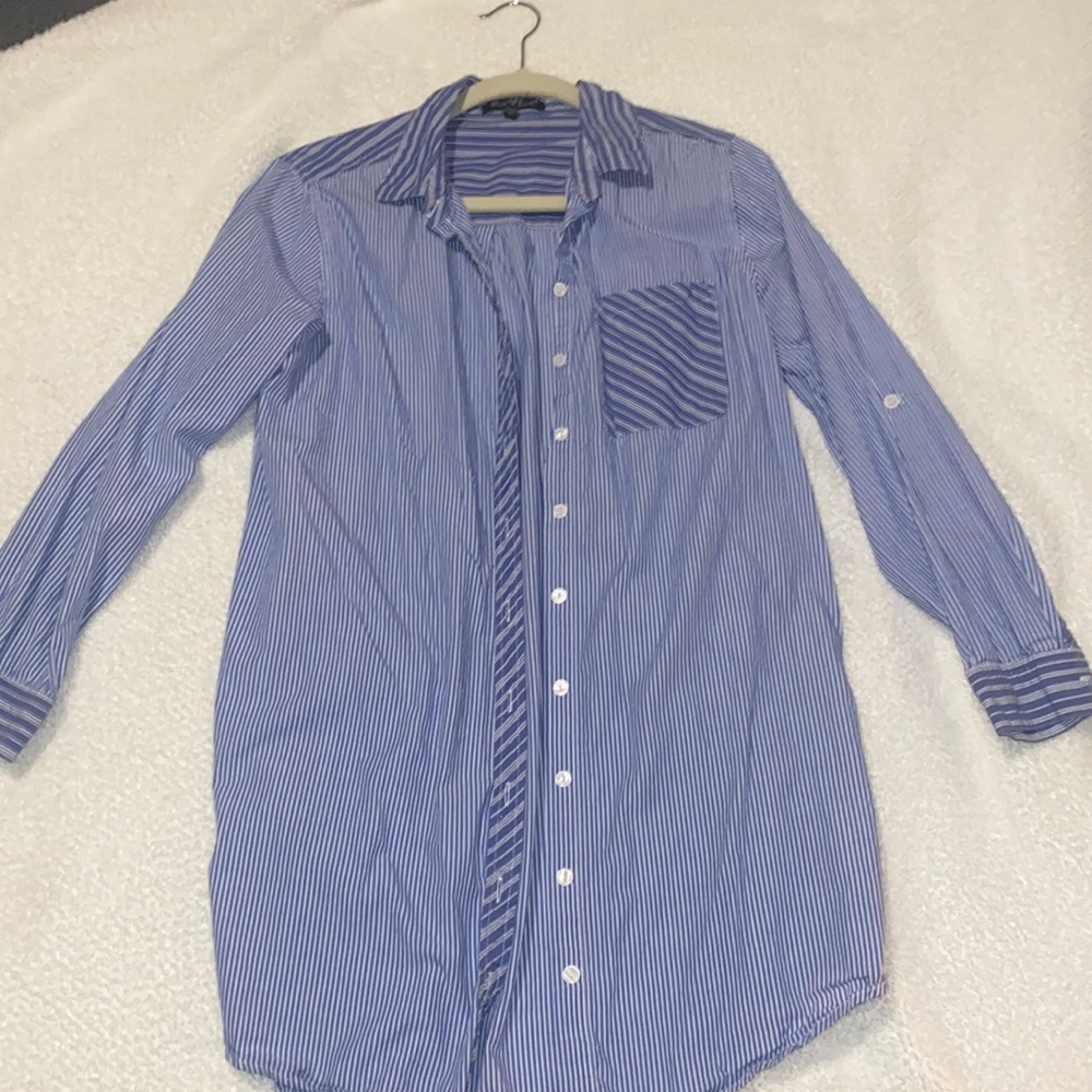 Velvet heart blue striped button down beach cover up